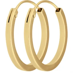 Paar Ohrringe Creolen flach vierkant Ohrschmuck aus 585 Gold Gelbgold 16x1,5mm