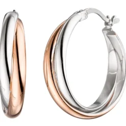 Paar Ohrringe Creolen gekreuzt 22,8mm 925 Silber teilrotvergoldet rhodiniert