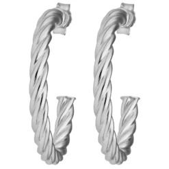 Paar Ohrringe Creolen Halbcreolen Kordel aus 925 Silber rhodiniert 26x3mm