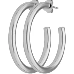 Paar Ohrringe Creolen Halbcreolen schlicht aus 925 Silber rhodiniert 35x3,5mm