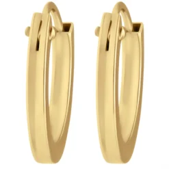 Paar Ohrringe Creolen klein flach vierkant aus 585 Gold Gelbgold 12x1,5mm
