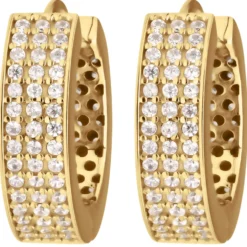 Paar Ohrringe Creolen mit Zirkonia Ohrschmuck aus 585 Gold Gelbgold 16,5x4,7mm