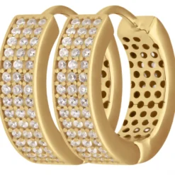 Paar Ohrringe Creolen mit Zirkonia Ohrschmuck aus 585 Gold Gelbgold 16,5x4,7mm