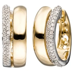 Paar Ohrringe Creolen 6,5mm mit 86 Diamanten 0.3Ct 585 Gold Gelbgold