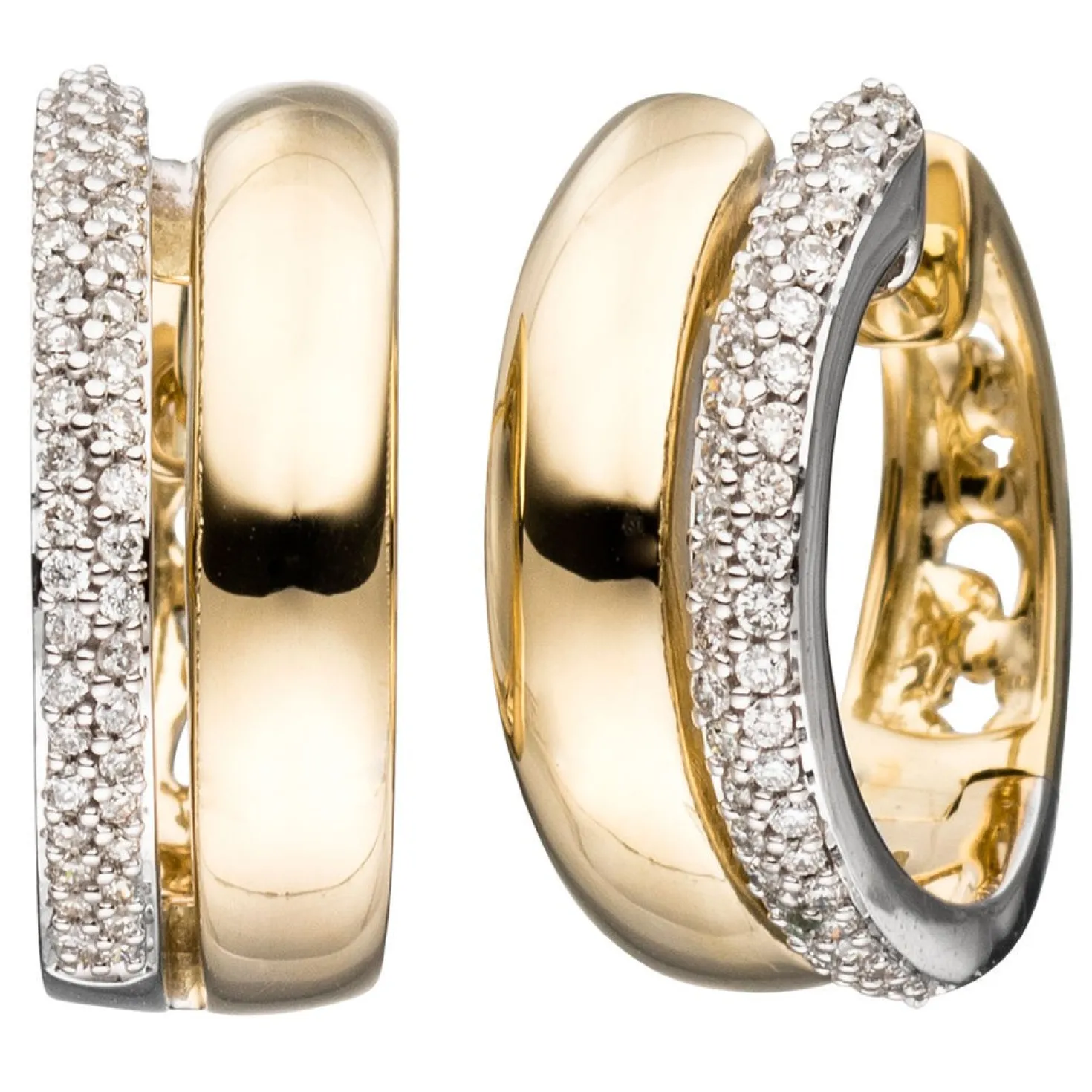 Paar Ohrringe Creolen 6,5mm mit 86 Diamanten 0.3Ct 585 Gold Gelbgold