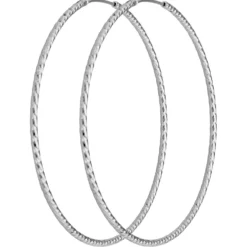 Paar Ohrringe Creolen rund diamantiert groß aus 925 Silber rhodiniert 60x1,8mm