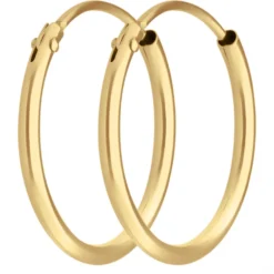 Paar Ohrringe Creolen rund schlicht Ohrschmuck aus 585 Gold Gelbgold 15x1,3mm