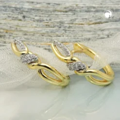 Paar Ohrringe Creolen 18x4mm überkreuzt Zirkonia 9Kt 375 Gold Gelbgold