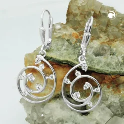 Paar Ohrringe Ohrhänger Brisur Spirale mit Zirkonia 32x13mm aus 925 Silber