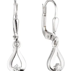 Paar Ohrringe Ohrhänger 6x23,2mm Boutons Tropfen mit Zirkonia 333 Gold Weißgold