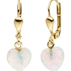 Paar Ohrringe Ohrhänger 8,1x23,7mm Herz Herzen aus Opal & 333 Gold Gelbgold