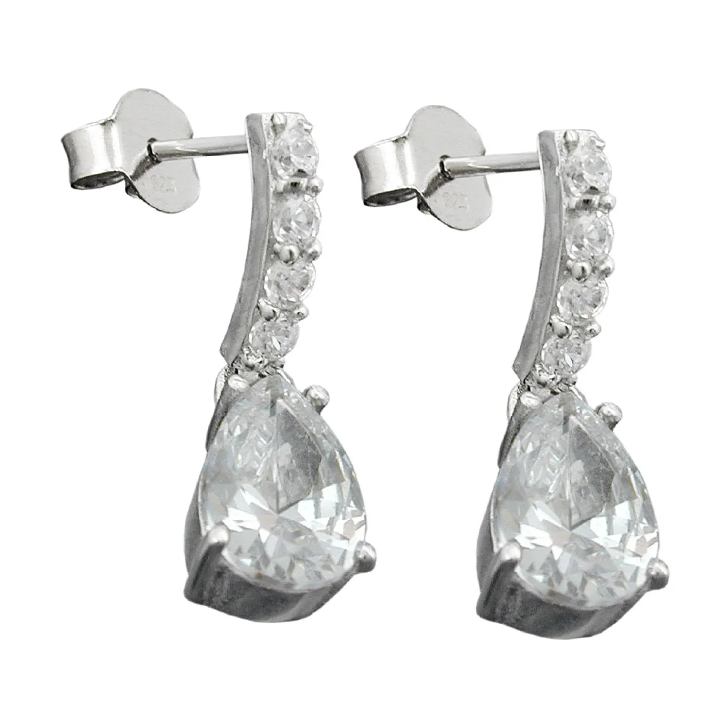 Paar Ohrringe Ohrhänger 21x6mm mit Stecker Zirkonia Tropfen weiß 925 Silber