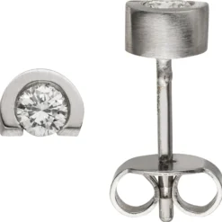 Paar Ohrringe Ohrstecker Halbkreise 950 Platin mattiert Diamanten 0,2 Ct. W-SI