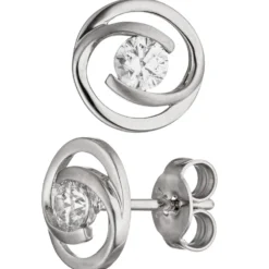 Paar Ohrstecker aus 333 Gold Weißgold teilmattiert mit Zirkonia weiß Ohrschmuck