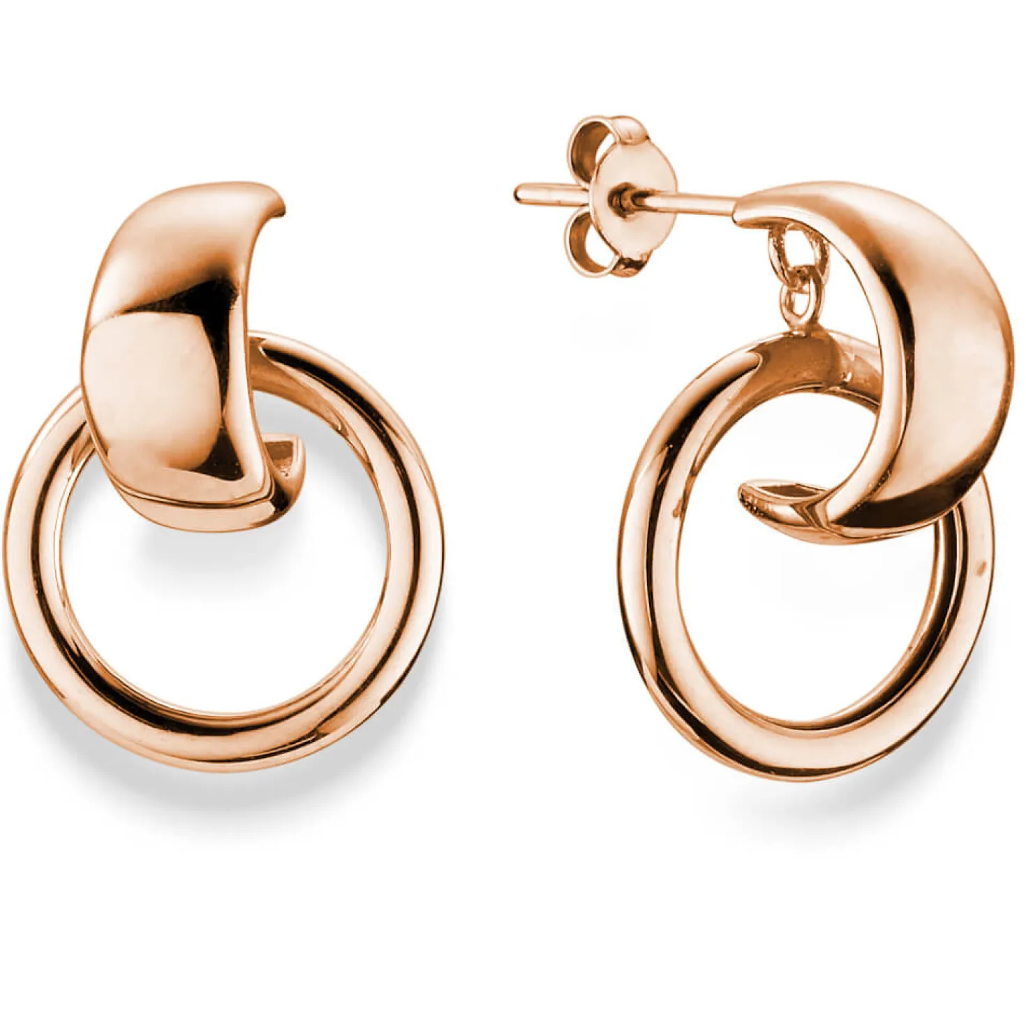 Paar Ohrstecker Halbcreolen mit Kreis 23,5x17mm aus 585 Gold Rotgold glänzend