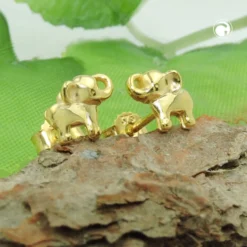 Paar Ohrstecker kleine Elefanten 6x7mm aus 9Kt 375 Gold Gelbgold glänzend
