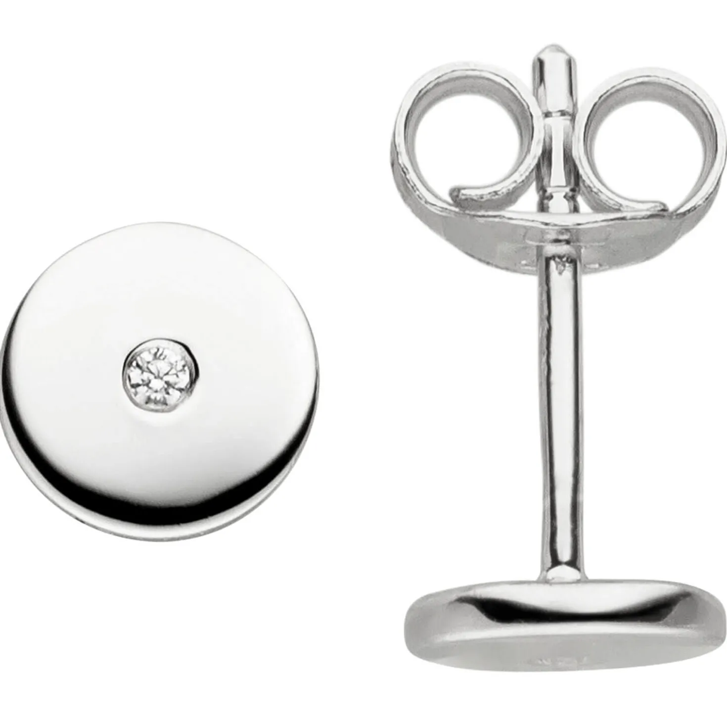 Paar Ohrstecker Kreise mit Zirkonia in der Mitte Ø6,3mm 925 Silber rhodiniert