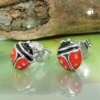Paar Ohrstecker Marienkäfer 7x6mm rot-schwarz emailliert 925 Silber Kinder
