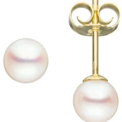 Paar Ohrstecker mit Akoya Perlen 5mm rund 585 Gold Gelbgold Ohrschmuck Damen