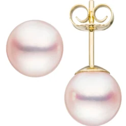 Paar Ohrstecker mit Akoya Perlen 8mm rund 585 Gold Gelbgold Ohrschmuck Damen