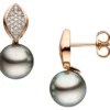 Paar Ohrstecker mit grauen Tahiti Perlen & 44 Diamanten 0.13Ct W/SI 585 Rotgold