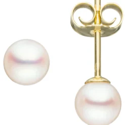 Paar Ohrstecker mit Süßwasser Perlen 5,5mm 585 Gold Gelbgold Ohrschmuck Damen