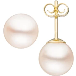 Paar Ohrstecker mit Süßwasser Perlen 8mm 333 Gold Gelbgold Ohrschmuck Damen