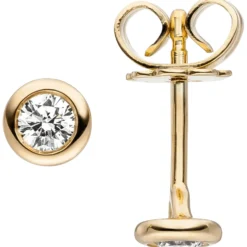 Paar Ohrstecker Ohrringe Solitär mit 2 Diamanten 0.24Ct /SI 585 Gold Gelbgold