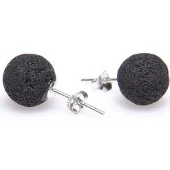 Paar Ohrstecker Stecker aus echter Lava & 925er Silber, 10mm, schwarz, Unisex