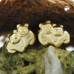 Paar Ohrstecker Stecker Bärchen aus 375 Gold matt-glänzend