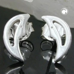 Paar Ohrstecker Stecker Halbmond mit Mondgesicht, 925 Silber, Damen