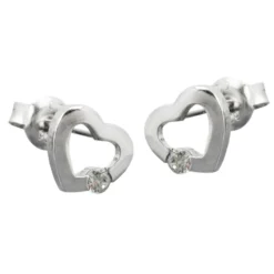 Paar Ohrstecker Stecker Herz Herzen mit Zirkonia weiß 925 Silber
