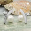 Paar Ohrstecker Stecker Ohrringe Ohrschmuck, Bogen mit Kristallperle, 925 Silber