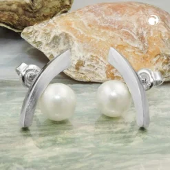 Paar Ohrstecker Stecker Ohrringe Ohrschmuck, Bogen mit Kristallperle, 925 Silber