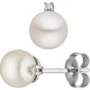 Paar Ohrstecker 585 Weißgold mit Süßwasser Zuchtperlen & Diamanten 0.02Ct