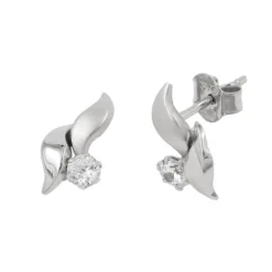 Paar Ohrstecker 11x6mm mit Zirkonia weiß 9Kt 375 Gold Weißgold Ohrschmuck