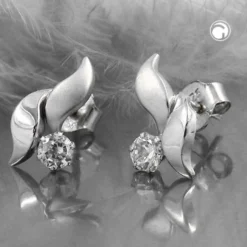 Paar Ohrstecker 11x6mm mit Zirkonia weiß 9Kt 375 Gold Weißgold Ohrschmuck