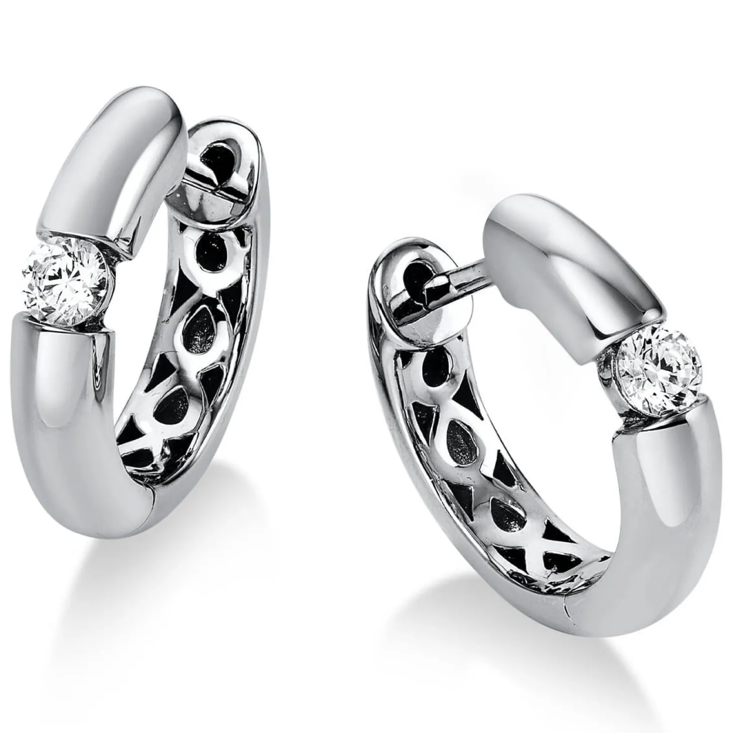 Paar solitär Creolen Ohrringe aus 950 Platin mit 2 Diamanten Brillanten 0,20 Ct.