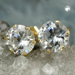 Paar Solitär Ohrstecker mit Zirkonia 9Kt 375 Gelbgold Goldohrstecker Ohrschmuck