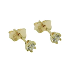 Paar Solitär Ohrstecker Stecker 3mm weiße Zirkonia, 375 Gold Gelbgold