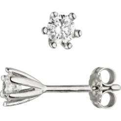 Paar Solitär Ohrstecker, weiße Zirkonia 4,6mm, 925 Silber Ohrschmuck für Damen