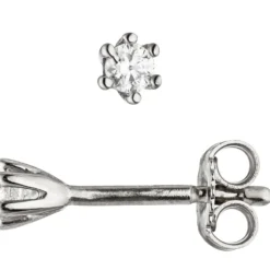 Paar Solitär Ohrstecker, weiße Zirkonia 3,2mm, 925 Silber Ohrschmuck für Damen
