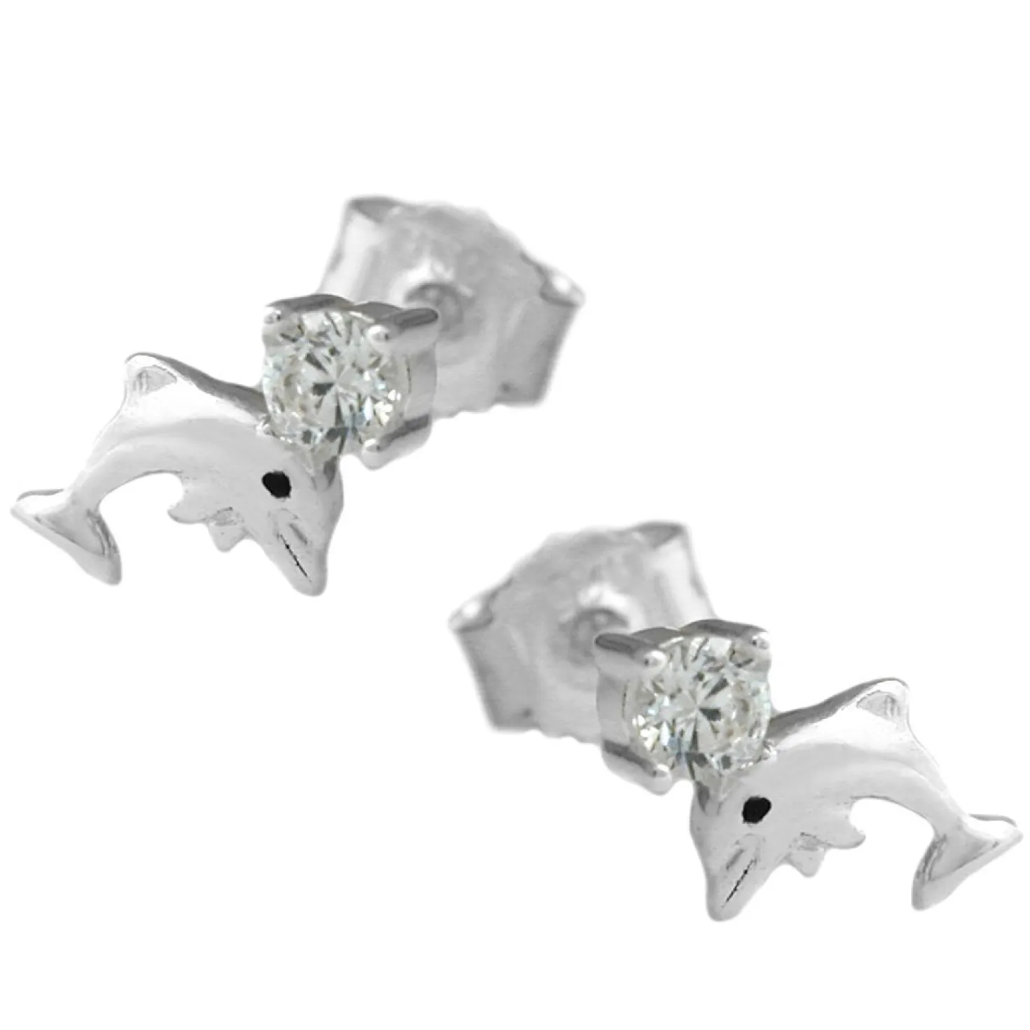 Paar Stecker Ohrstecker, Delfin Delfine, mit Zirkonia, 925 Echt Silber
