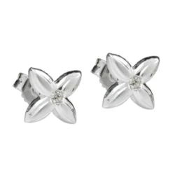 Paar Stecker Ohrstecker kleine Blüte mit Zirkonia, 925 Silber, Damen