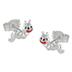 Paar Stecker Ohrstecker Raupe Raupen Würmchen, 925 Silber, für Kinder