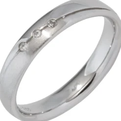 Partner Ring Damenring mit 3 Zirkonia weiß, 925 Silber Silberring teilmattiert