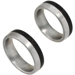 Partnerring Ring mit Diamant 0.02Ct W/SI Brillant Edelstahl mit Carbon Unisex