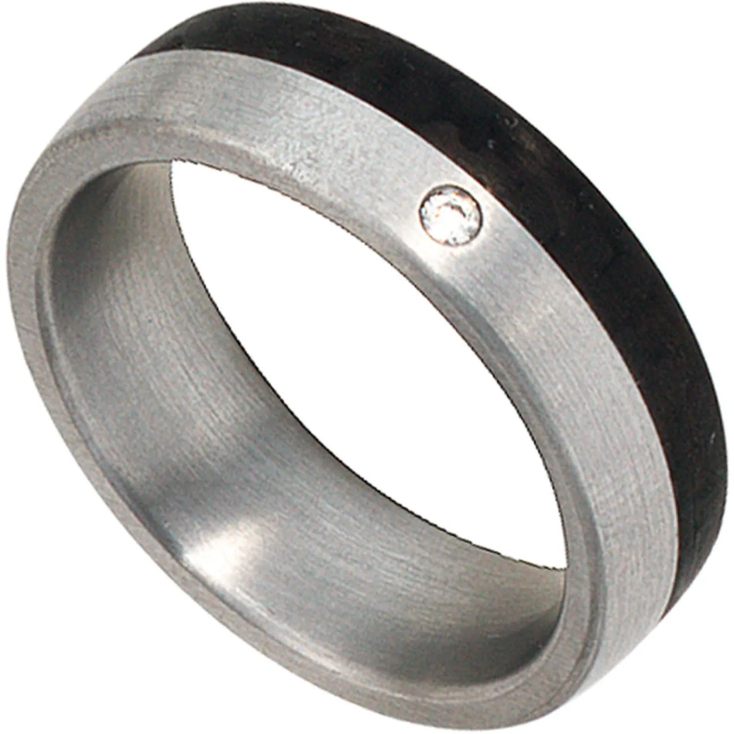 Partnerring Ring mit Diamant 0.02Ct W/SI Brillant Edelstahl mit Carbon Unisex