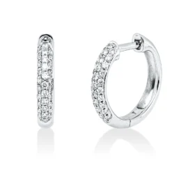 Pavé Creolen aus 750 Gold Weißgold 62 Brillanten 0,24ct W-SI 12,4x2,5mm