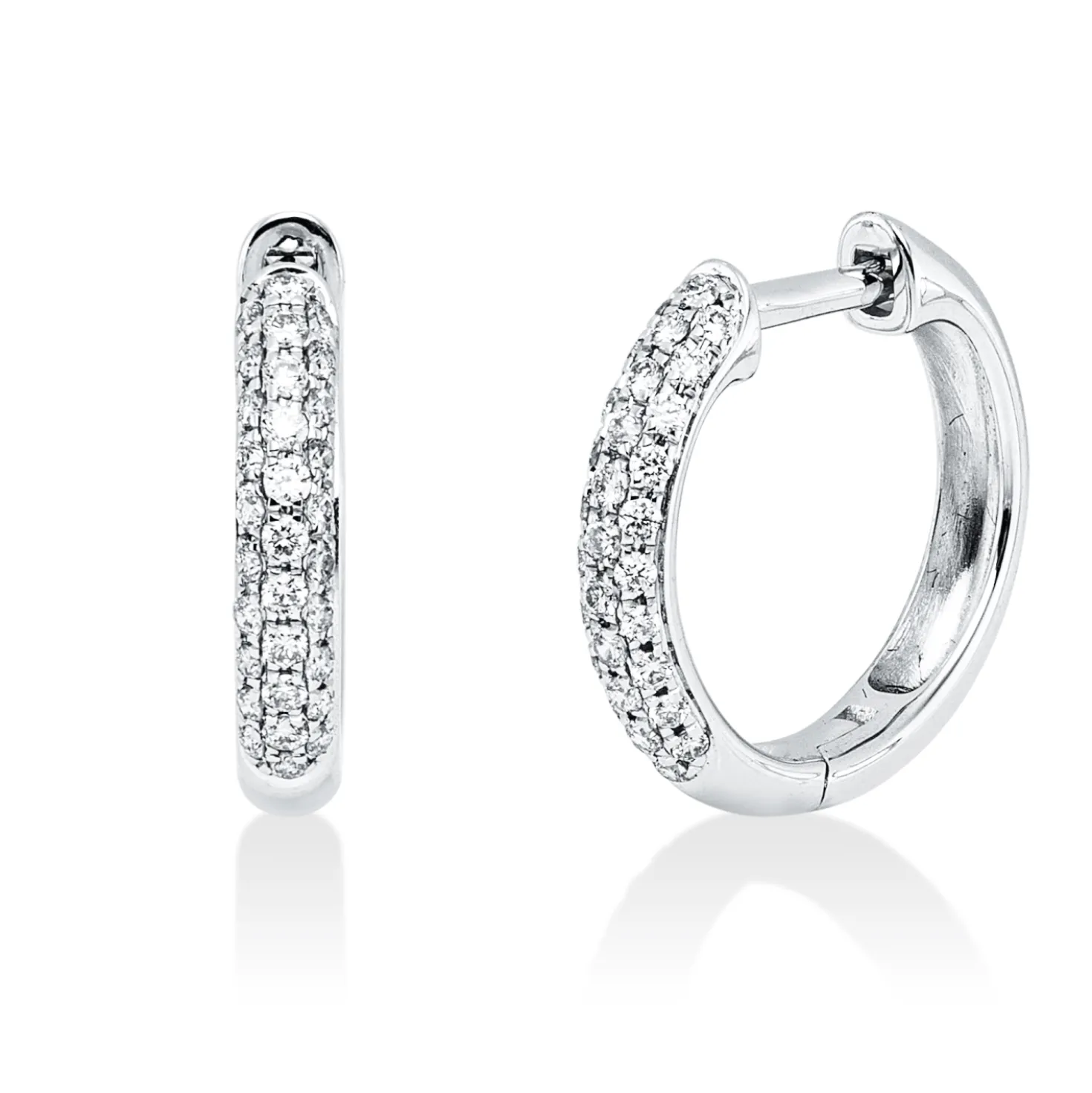 Pavé Creolen aus 750 Gold Weißgold 62 Brillanten 0,24ct W-SI 12,4x2,5mm